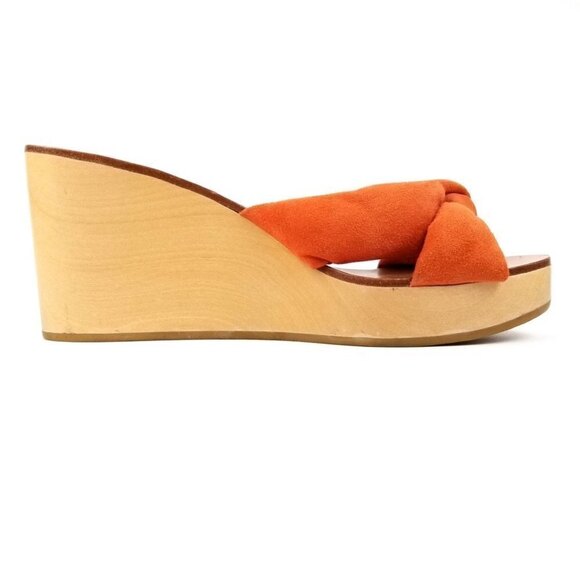 Loeffler Randall Orange Suede‎ Taylor Knotted Wood Wedges Platform Heel Sandal 6 - Picture 9 of 10